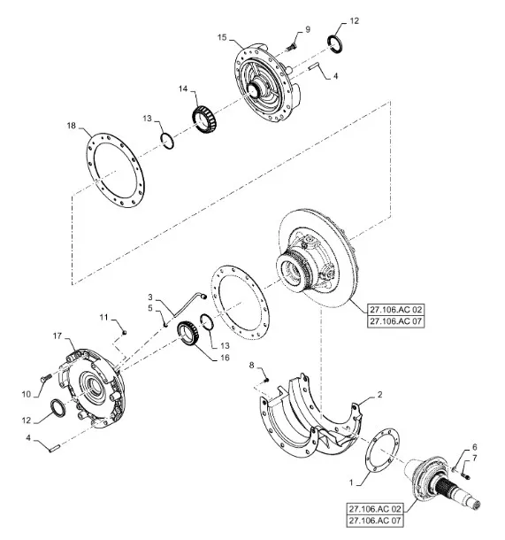 87497809 - Набор прокладок толщ. фланца хвостовика гл. пары моста задн. TGT8./Mg.